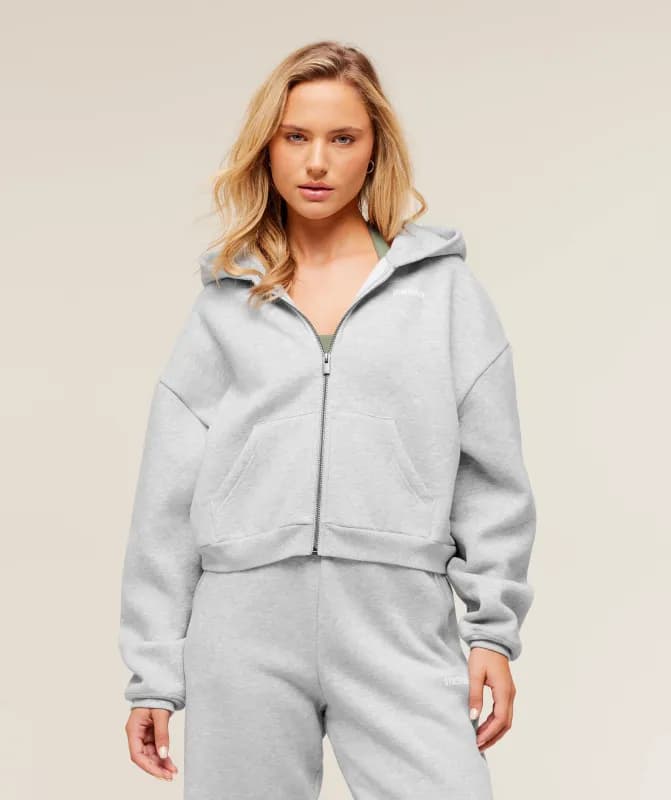 Gymshark Cosy Luxe Zip Through Hoodie - Bros Soft Grey Marl