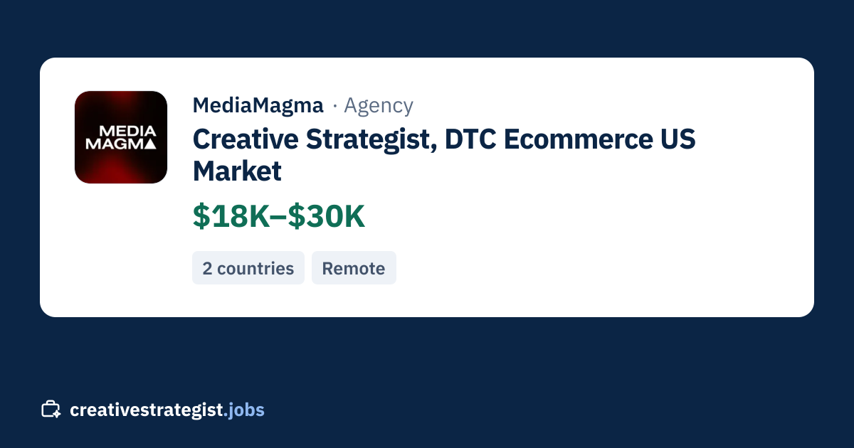Creative Strategist, DTC Ecommerce US Market at MediaMagma (Remote ...