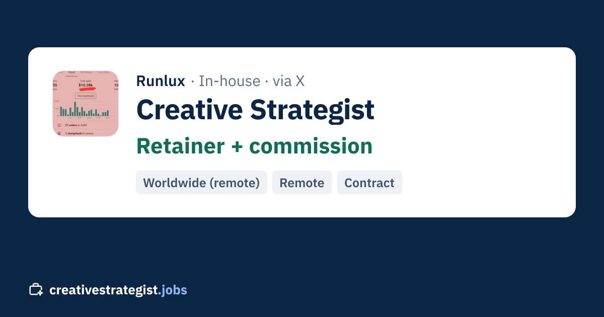 Creative Strategist · Runlux on X (Worldwide (remote ...